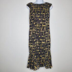 Ieena For Mac Duggal Womens Balck Metallic Sleeveless Midi Dress Size 4 Cocktail